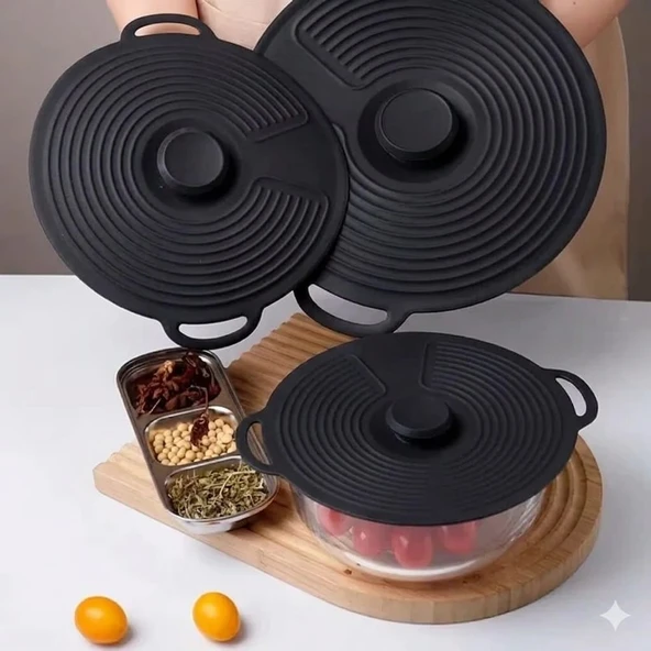 Cooker Evrensel 3 lü Tutma Saplı Silikon Tencere & Tava Kapak Seti 20-23-28cm ürün görseli 1