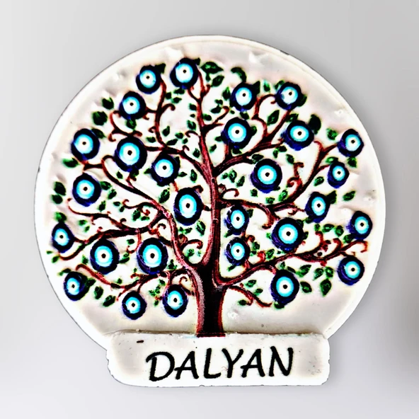 DALYAN Temalı Polyester Kabartmalı Nazar Ağacı Magnet çap: 6 cm – Dekoratif Hediyelik Buzdolabı Süsü  (kod:1123) ürün görseli 1