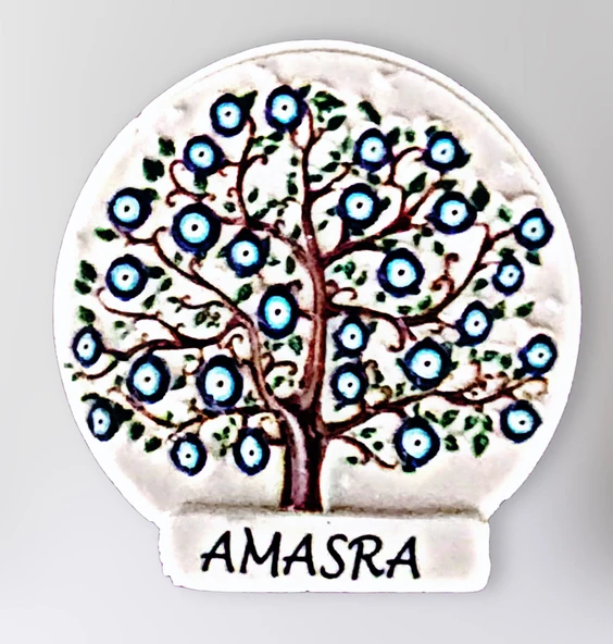 AMASRA Temalı Polyester Kabartmalı Nazar Ağacı Magnet çap: 6 cm – Dekoratif Hediyelik Buzdolabı Süsü  (kod:1124) ürün görseli 1