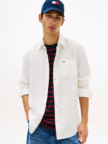 Tommy Hilfiger   TJM REG LINEN SHIRT Erkek Beyaz Gömlek - DM0DM22760 ürün görseli 1