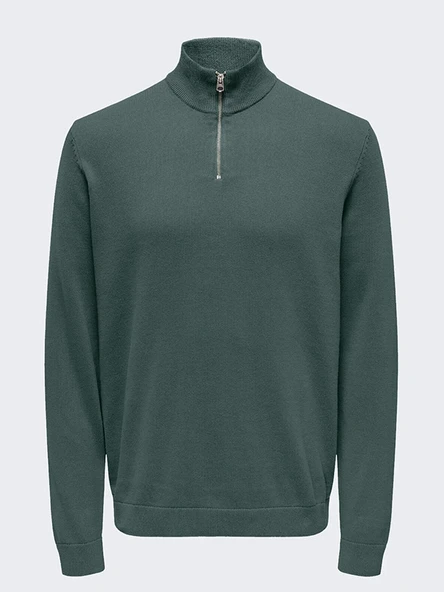 Only & Sons   ONSALEX REG 12 HALF ZIP KNIT Erkek Yeşil Kazak - 22022523 ürün görseli 1