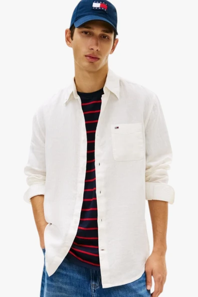 Tommy Hilfiger   TJM REG LINEN SHIRT Erkek Beyaz Gömlek - DM0DM22760 ürün görseli 1