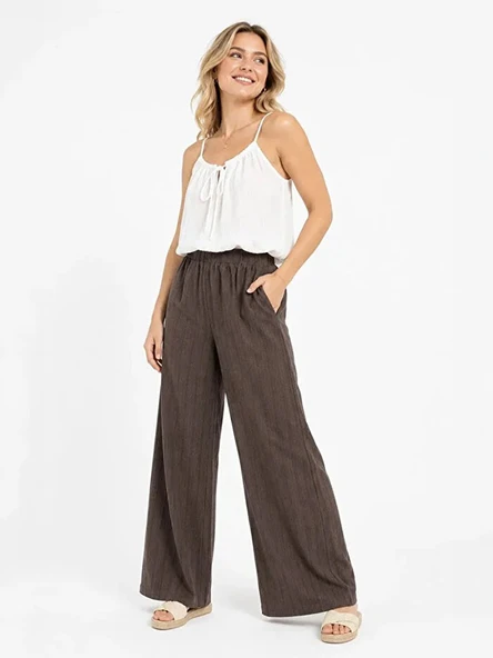 Only   ONLMIKA WIDE LOOSE STRIPE PANT JRS Kadın Gri Pantolon - 15375289 ürün görseli 1