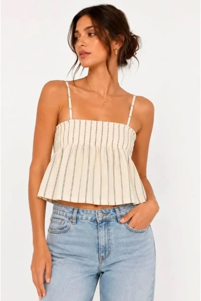 Only   ONLMIKA S/L STRIPE TOP JRS Kadın Gri Bluz - 15375296 ürün görseli 1