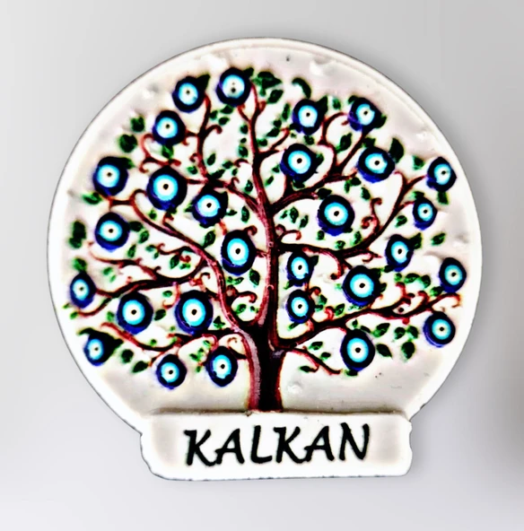 KALKAN Temalı Polyester Kabartmalı Nazar Ağacı Magnet çap: 6 cm – Dekoratif Hediyelik Buzdolabı Süsü  (kod:1125) ürün görseli 1