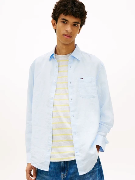 Tommy Hilfiger   TJM REG LINEN SHIRT Erkek Mavi Gömlek - DM0DM22760 ürün görseli 1