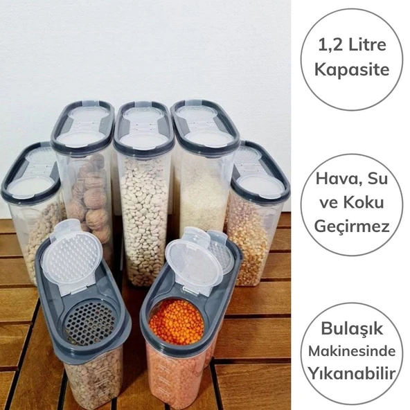 2 Kapaklı Ölçekli Erzak Saklama Kabı - 1,2 Litre - SA930 (5224) ürün görseli 1