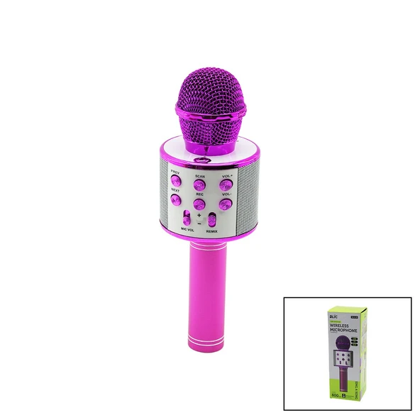 WİRELESS MİKROFON KARAOKE - HOPARLÖR USB ŞARJLI USB - TF - AUX RENKLİ KROM KAPLAMA PİL:800mAh - DC 5V BLS-25 (5224) ürün görseli 1