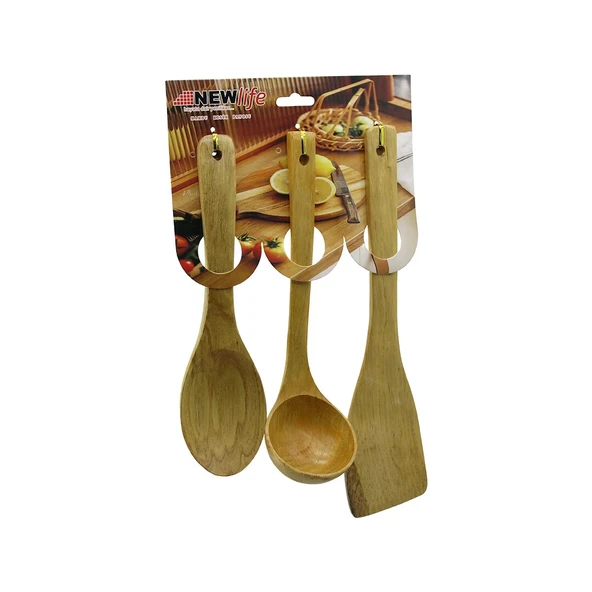3PCS AHŞAP BAMBU  MUTFAK SERVİS SETİ  KAŞIK=27CM - KEPÇE=27CM - SPATULA=32CM (5224) ürün görseli 1
