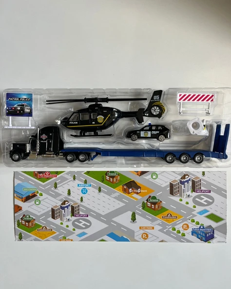 Oyuncak Helikopter Tır ve Araba Seti Siyah | 33 Cm Tır | 20 Cm Helikopter | 8 Cm Araba ve Aksesuarlar ürün görseli 1