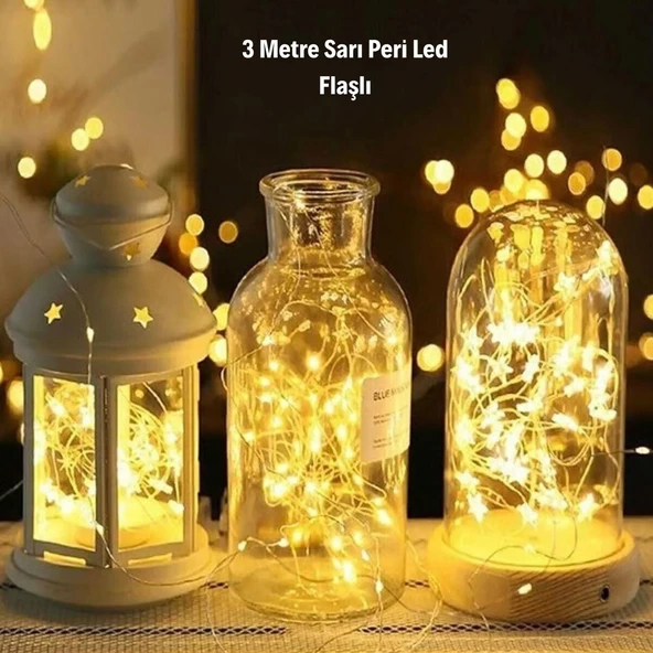 Sarı Peri LED Flaşlı Işık – 3 Metre Dekoratif Oda ve Organizasyon Aydınlatması (5224) ürün görseli 1
