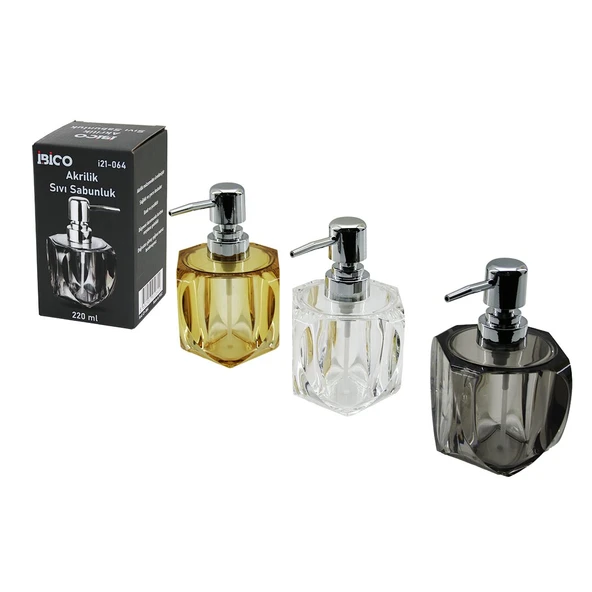 TOMBUL KARE - 4-KALPLİ GÖVDE  ŞEFFAF - RENKLİ   AKRİLİK - MİKA KRİSTAL  SIVI SABUNLUK  220ML (5224) ürün görseli 1