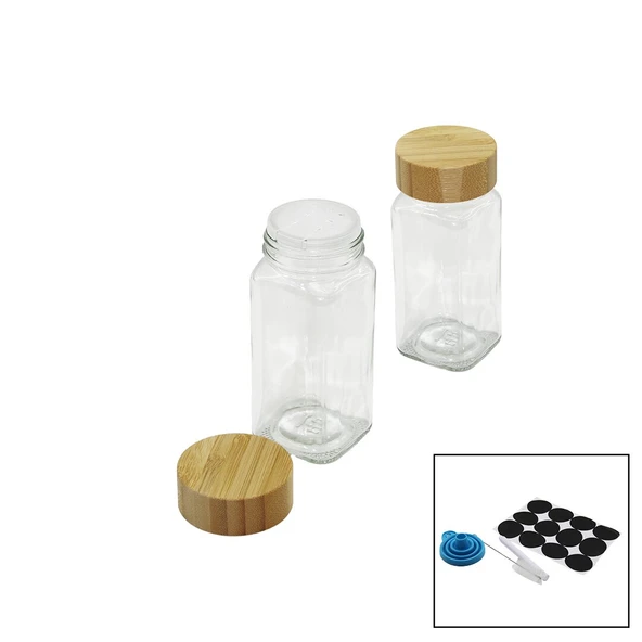 12 PCS TAKIM KARE CAM BAHARATLIK - TUZLUK BAMBU KAPAKLI (5224) ürün görseli 1