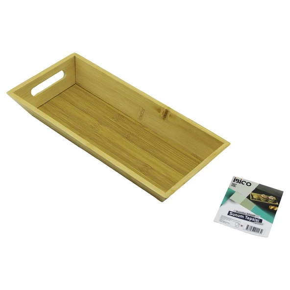 DİKDÖRTGEN=16X35CM  DERİN=4.5CM  AHŞAP BAMBU SUNUM TEPSİSİ ÇİFT OYMA KULPLU (5224) ürün görseli 1