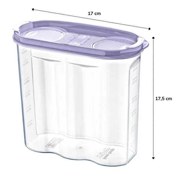 2 Kapaklı Ölçekli Erzak Kuru Gıda Saklama Kutusu Kabı - 1,7 Litre - SA935 (5224) ürün görseli 1