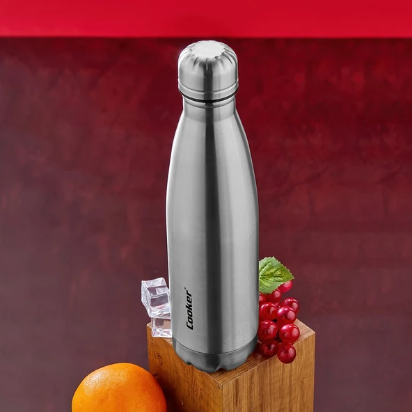 500ML KROM ŞİŞE TERMOS PASLANMAZ ÇELİK - KAYDIRMAZ TPR TABAN (5224) ürün görseli 1