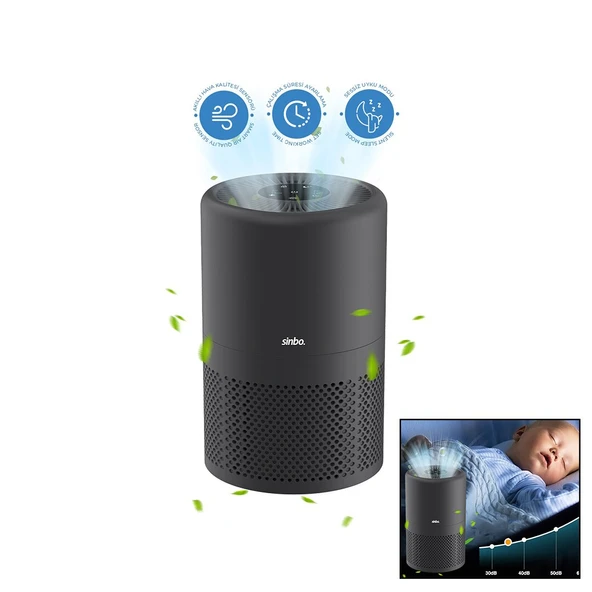 GRİ HAVA TEMİZLEME CİHAZI OTOMATİK FAN 3 KADEME FİLTRELEME LED AYDINLATMA SESSİZ UYKU MOD SAP-5507 (5224) ürün görseli 1