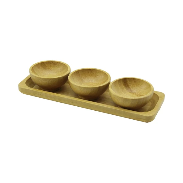 3PCS - SUNUM TEPSİLİ   MİNİ - ÇAP: 6CM  AHŞAP BAMBU LOKUMLUK - ÇEREZLİK KASE (5224) ürün görseli 1