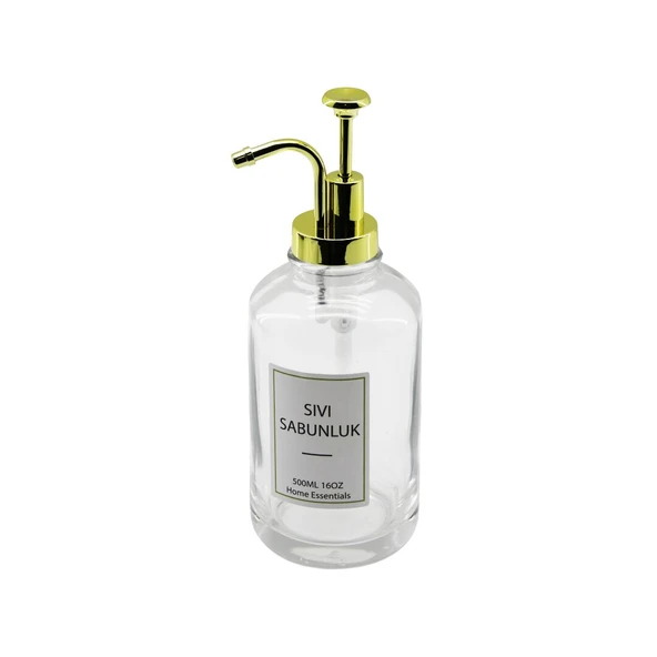 YUVARLAK CAM ŞİŞE - ŞEFFAFSIVI SABUNLUK 500ML POMPA - MUSLUK AYRIK MODEL BAŞLI (5224) ürün görseli 1