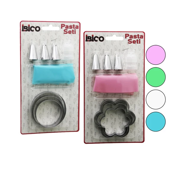 8PCS  PASTA SÜSLEME SETİ - 3-KURABİYE KALIP=YUVARLAK - ÇİÇEK 1-KREMA TORBASI - 3-METAL+1-PLS.UÇ (5224) ürün görseli 1