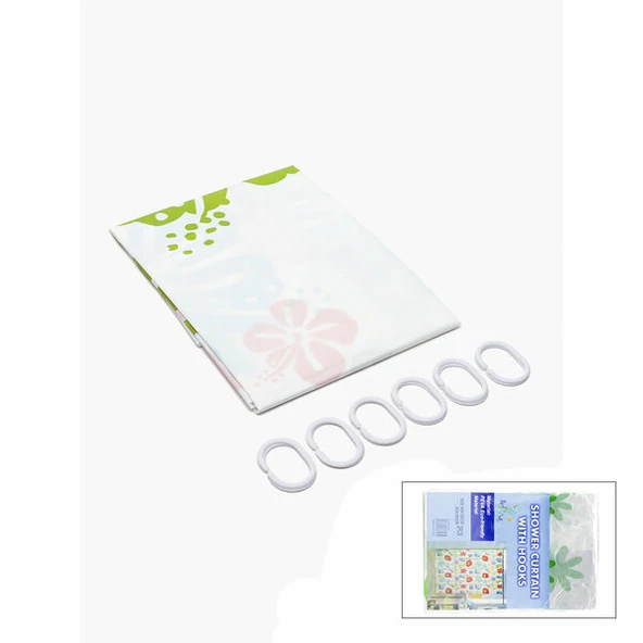 ÇİF KANAT PVC BANYO PERDESİ 2  PARÇA  X 90X180CM - 12 HALKALI (5224) ürün görseli 1