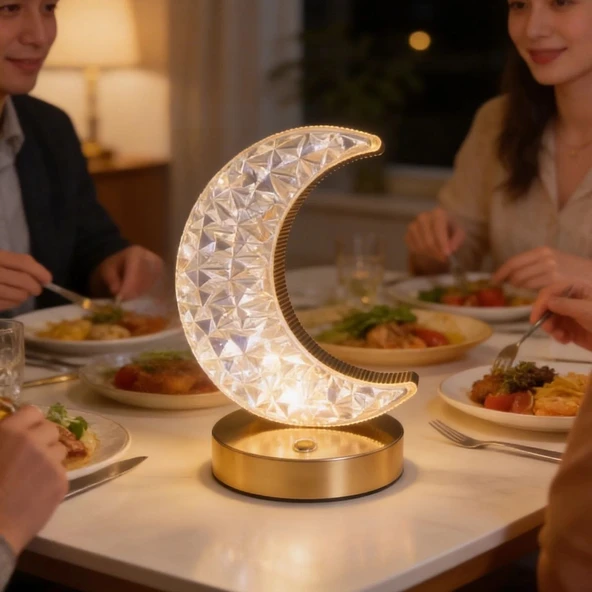 Hilal AY Model Kristal LED Masa Lambası – Dokunmatik, 3 Renk Işık Modlu, Şarjlı Mini Dekoratif Gece Lambası (5224) ürün görseli 1