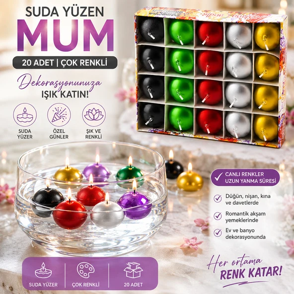 20PCS SUDA YÜZEN MUM BEYAZ - RENKLİ (5224) - Resim 2