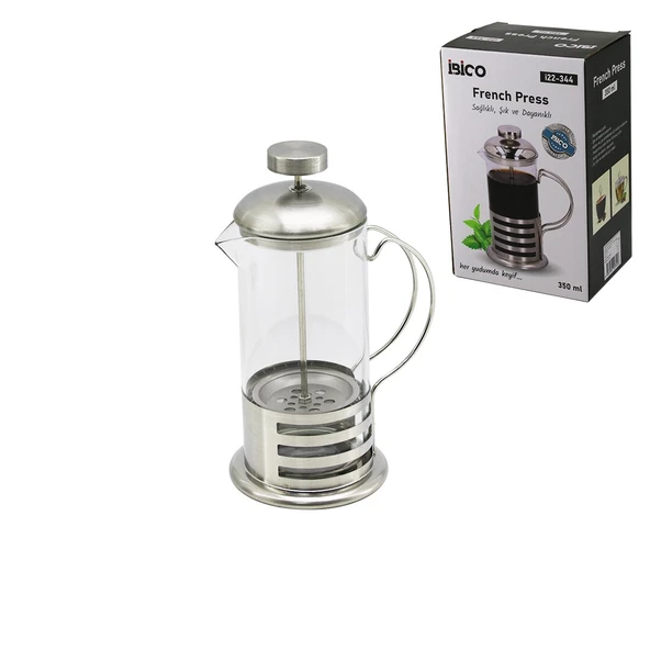 FRENCH PRESS METAL KAFES - METAL KAPAK 350ML CAM BİTKİ SÜZGEÇİ (5224) ürün görseli 1