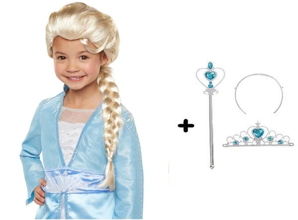 Örgülü Karlar Ülkesi Frozen Elsa Peruğu Tacı ve Sopası Çocuk Boy (5224) ürün görseli 1