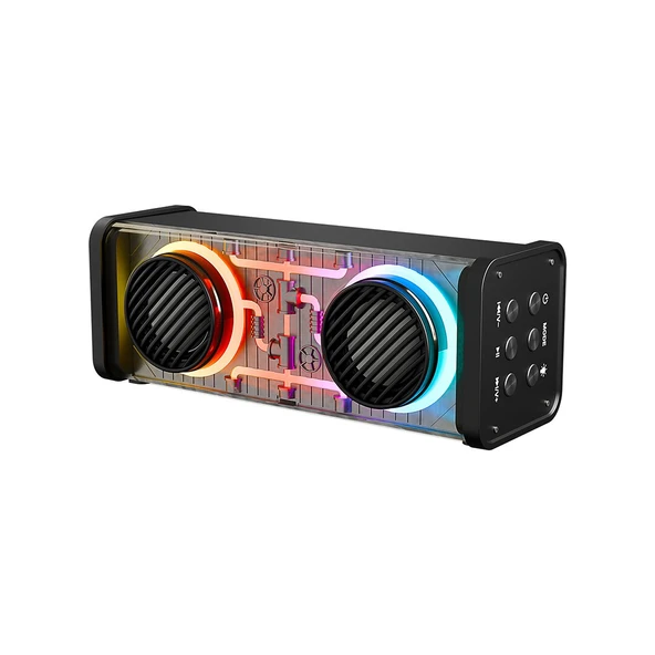 SİYAH KABLOSUZ HOPARLÖR - SPEAKER TAŞINABİLİR MP3 IŞIKLI USB ŞARJLI BT - AUX - TES 10 MT MENZİL 1200mAH PİL - 10W (5224) ürün görseli 1
