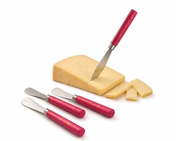 5 PARÇA  UZUN KAHVALTI BIÇAK - KIRMIZI MERMER DESEN SAPLI 16.5 cm (5224) ürün görseli 1