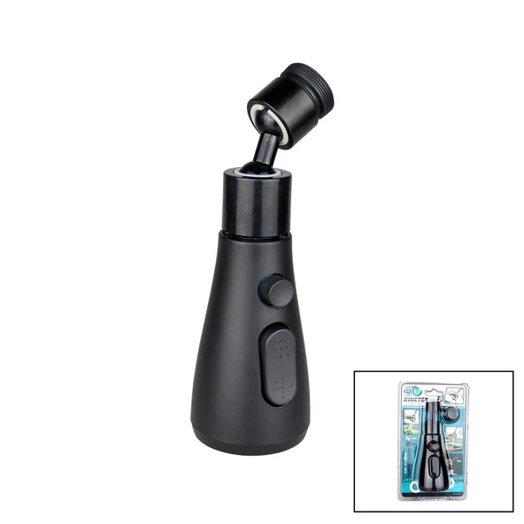 360 DERECE DÖNEBİLEN- 3 MOD  SİYAH YAĞMUR PÜSKÜRTME BORULU KUBAR MUSLUK UCU KTX-3289 (5224) ürün görseli 1
