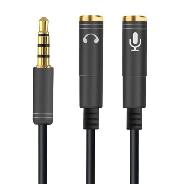 1 Erkek 2 Dişi 3.5 mm Kulaklık ve Mikrofon Ayırıcı Çoklayıcı Aux Kablo (5224) ürün görseli 1