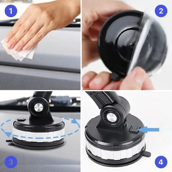 Jel Vantuzlu Cama Takılabilen Güçlü 360 Derece Dönebilen Ayarlanabilir Araç Içi Vantuzlu Telefon Tutucu (5224) ürün görseli 1