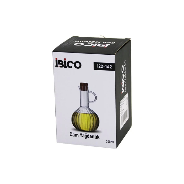 MİNİ CAM YAĞDANLIK ÇİZGİLİ DESEN 300ML AHŞAP BAMBU MANTAR TIPA (5224) ürün görseli 1