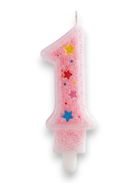 Bir Rakamlı Pembe Mum Doğum Günü Pasta Mumu ( 7X3) cm - Sayılı Mum - Pasta Süsü ürün görseli 1