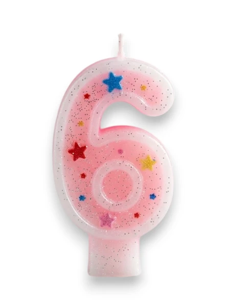 Altı Rakamlı Pembe Mum Doğum Günü Pasta Mumu ( 7X3) cm - Sayılı Mum - Pasta Süsü ürün görseli 1