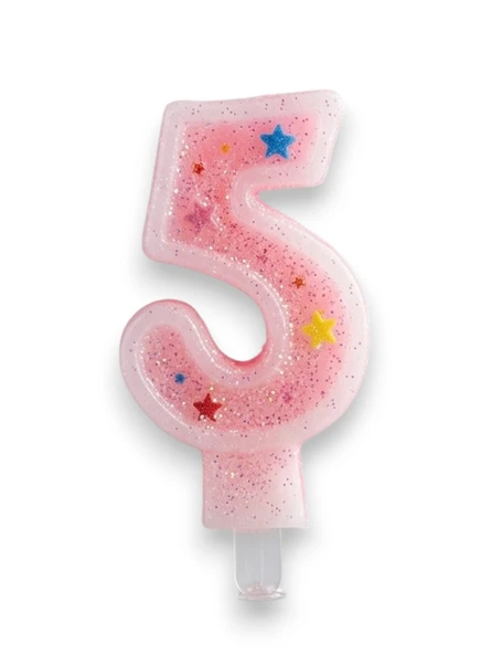 Beş Rakamlı Pembe Mum Doğum Günü Pasta Mumu ( 7X3) cm - Sayılı Mum - Pasta Süsü ürün görseli 1