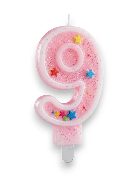 Dokuz Rakamlı Pembe Mum Doğum Günü Pasta Mumu ( 7X3) cm - Sayılı Mum - Pasta Süsü ürün görseli 1