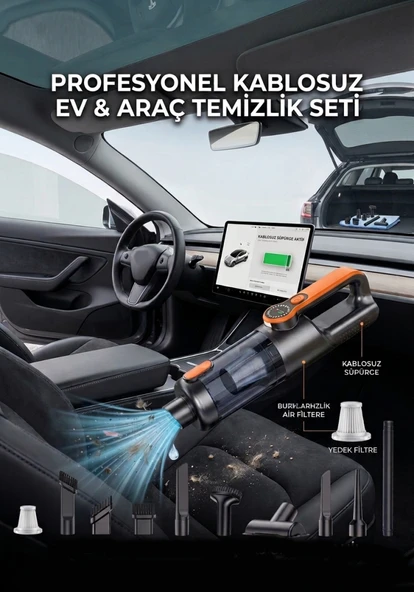 Araç İçi Uyumlu Şarjlı El Süpürgesi Yüksek Vakum Gücü Type-c Sarj 22000PA ürün görseli 1