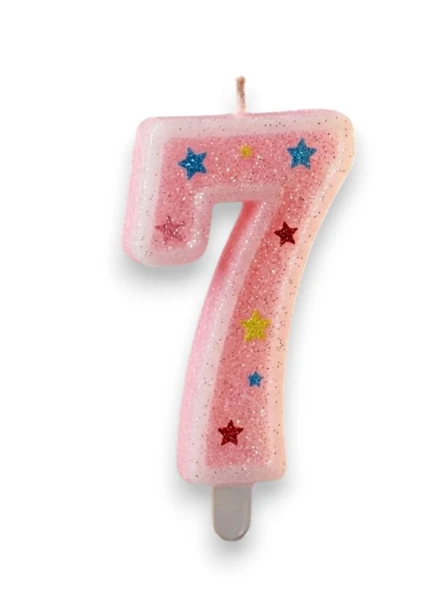 Yedi Rakamlı Pembe Mum Doğum Günü Pasta Mumu ( 7X3) cm - Sayılı Mum - Pasta Süsü ürün görseli 1