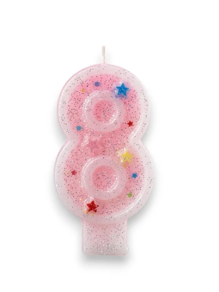 Sekiz Rakamlı Pembe Mum Doğum Günü Pasta Mumu ( 7X3) cm - Sayılı Mum - Pasta Süsü ürün görseli 1