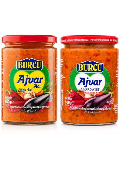 Burcu Ajvar Kahvaltılık Sos 560 gr x 2 Adet (Acılı ve Tatlı) ürün görseli 1