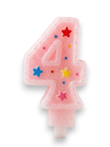 Dört Rakamlı Pembe Mum Doğum Günü Pasta Mumu ( 7X3) cm - Sayılı Mum - Pasta Süsü ürün görseli 1