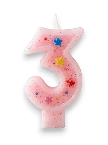 Üç Rakamlı Pembe Mum Doğum Günü Pasta Mumu ( 7X3) cm - Sayılı Mum - Pasta Süsü ürün görseli 1