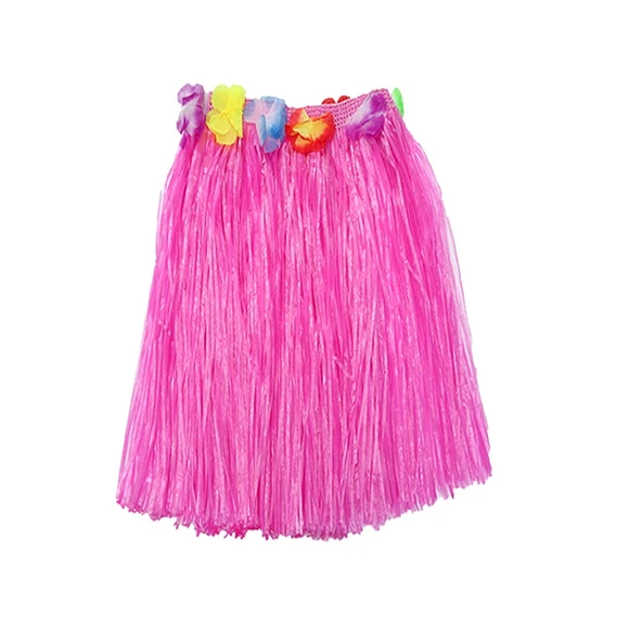 Yetişkin ve Çocuk Uyumlu Pembe Renk Püsküllü Hawaii Luau Hula Etek 40 cm ürün görseli 1