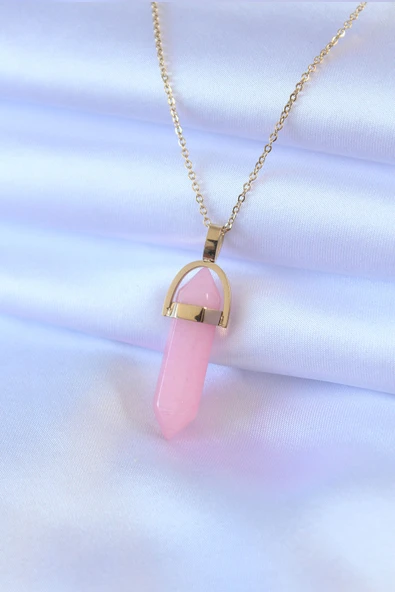 316L Çelik Gold Renk Kristal Pembe Taş Model Kadın kolye TJ-BKO7472 ürün görseli 1