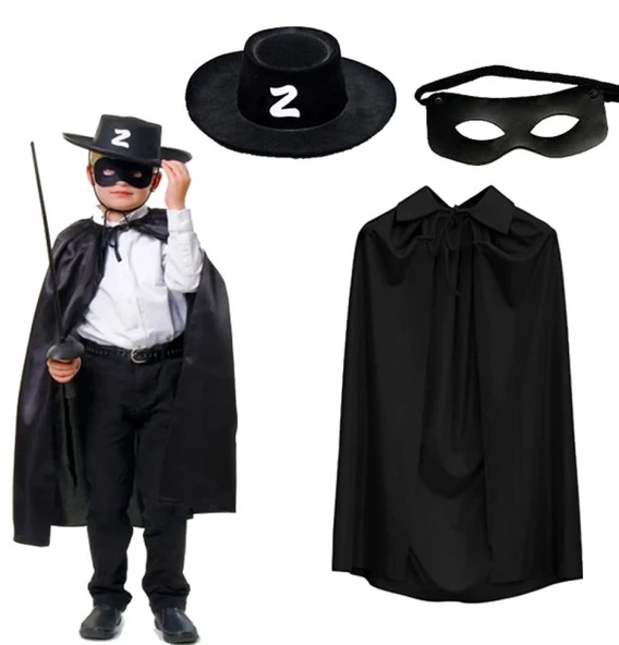 Zorro Pelerini Şapkası ve Maske Seti Çocuk Boy ürün görseli 1