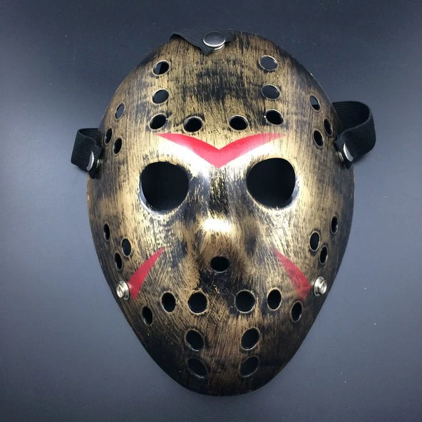 Bakır Renk Kırmızı Çizgili Tam Yüz Hokey Jason Maskesi Hannibal Maskesi ürün görseli 1
