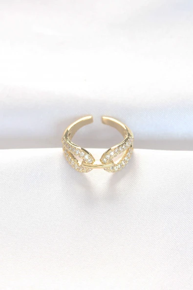 Zirkon Taşlı Gold Renk Ayarlanabilir Yüzük - TJ-BYK3109 ürün görseli 1